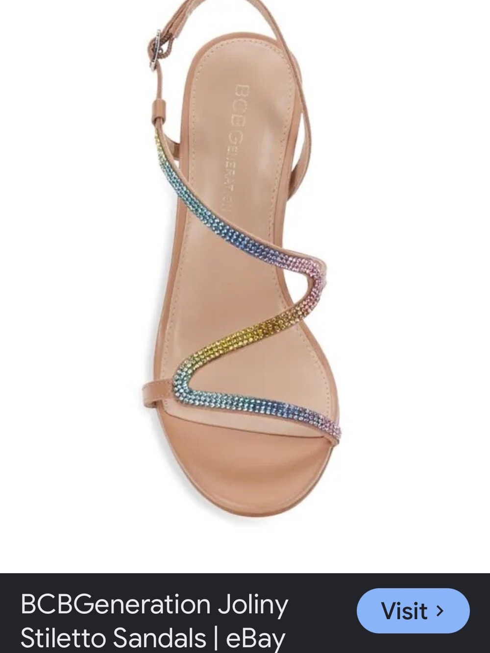 BCBGeneration Nude Slingback Sandal with Rainbow Crystal Zigzag Strap